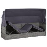 vidaXL Záhradná posteľ so strieškou sivá 205x62 cm polyratanová – Obrázok 5