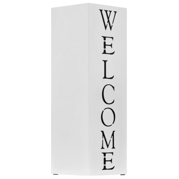 vidaXL Stojan na dáždniky, nápis Welcome oceľový biely – Obrázok 2