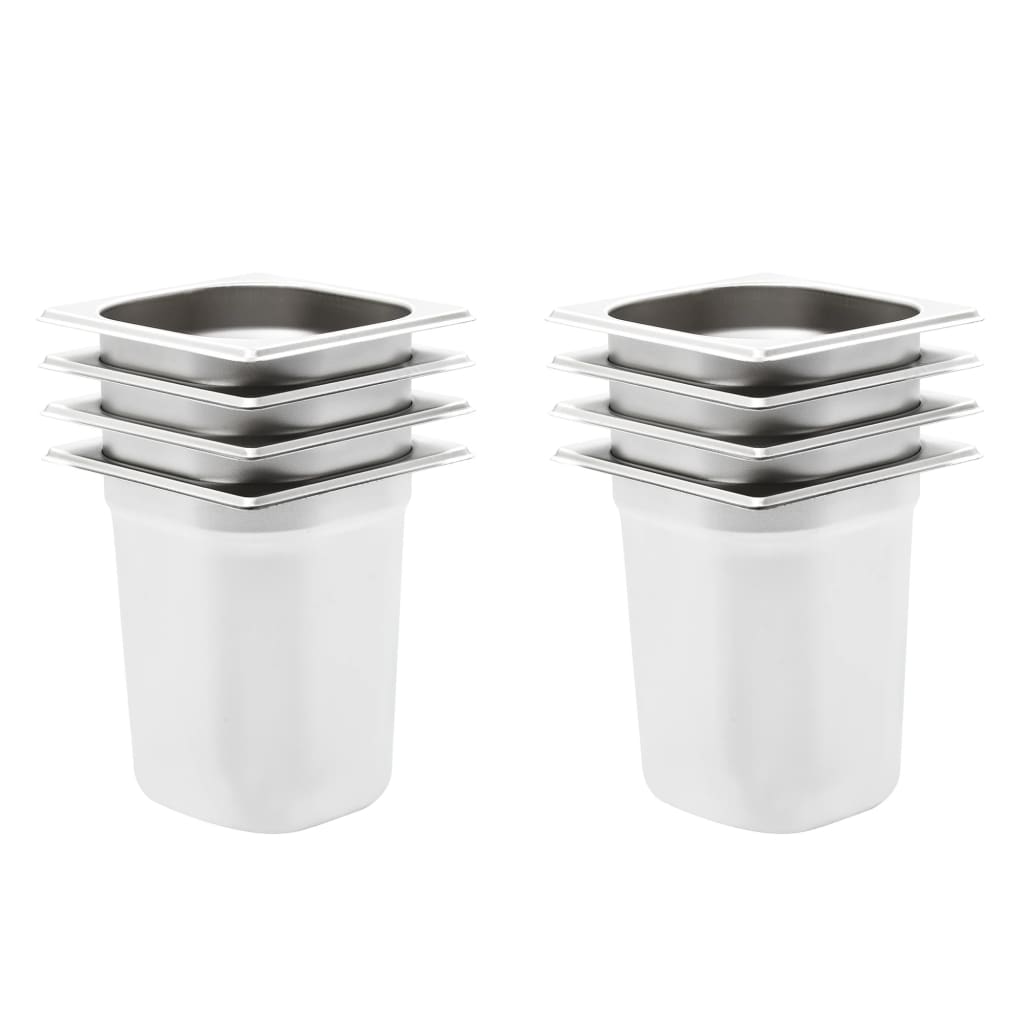 VXL8718475741015_a_en_hd_1.jpg vidaXL Gastronádoby 8 ks, GN 1/6, 200 mm, nehrdzavejúca oceľ – Obrázok 1