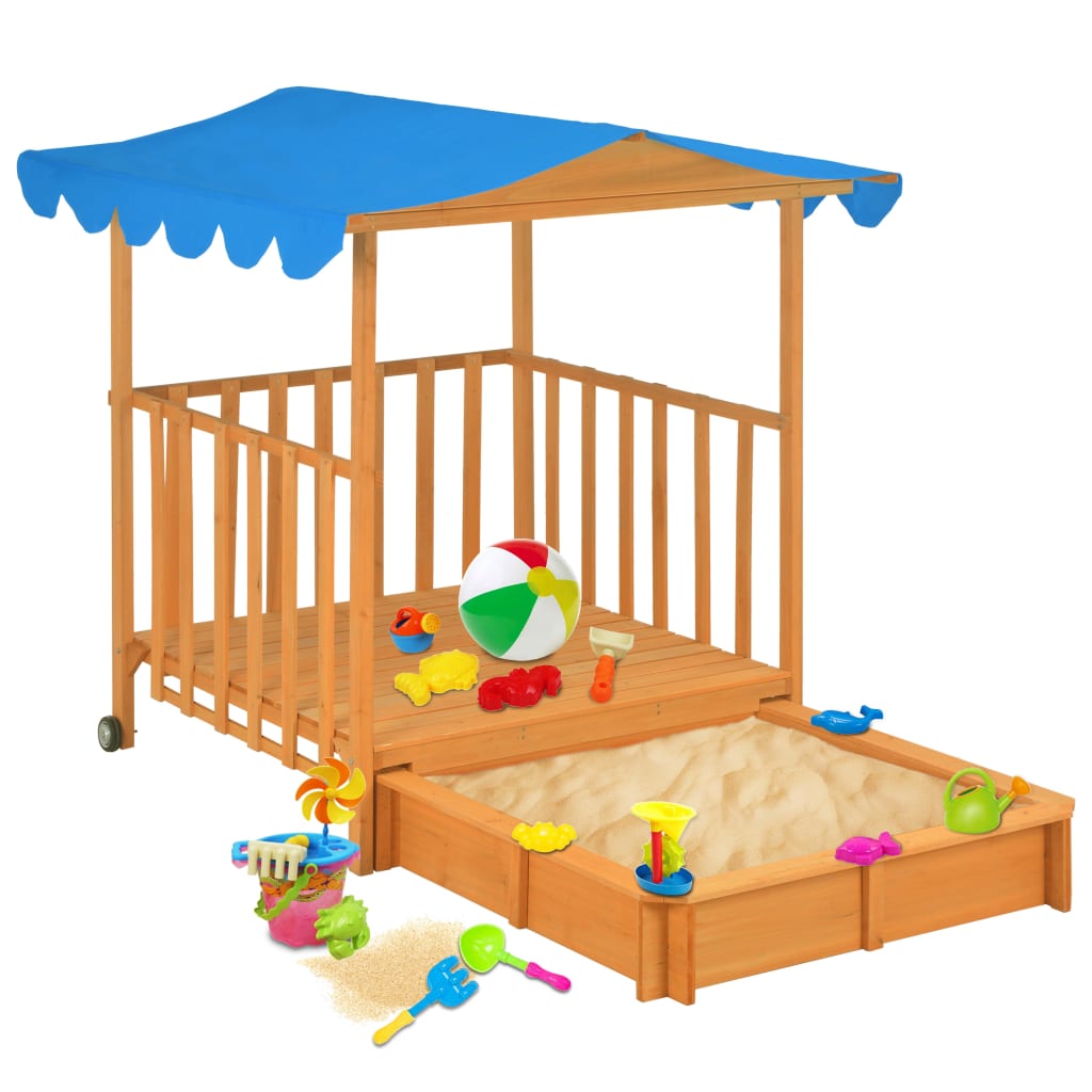 VXL8718475742517_m_en_hd_1.jpg vidaXL Detský domček s pieskoviskom, jedľové drevo, modrý UV50 – Obrázok 1