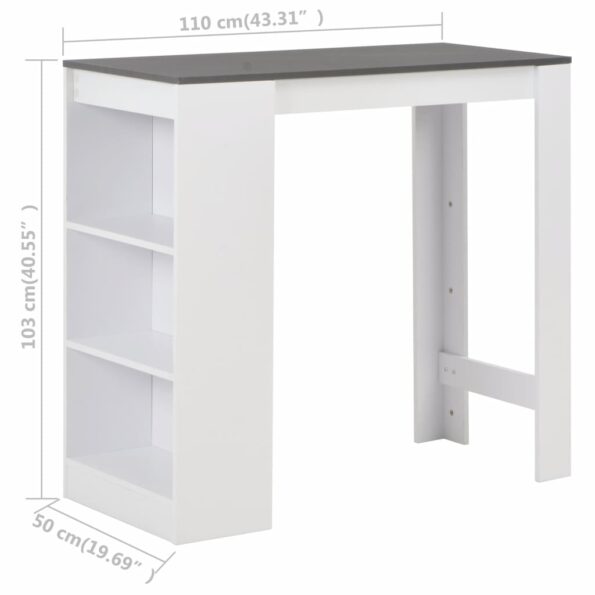 vidaXL Barový stôl s poličkou biely 110x50x103 cm – Obrázok 6
