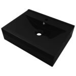 Luxusné keramické umývadlo, obdĺžnik, čierne, otvor na batériu 60x46cm – Obrázok 2
