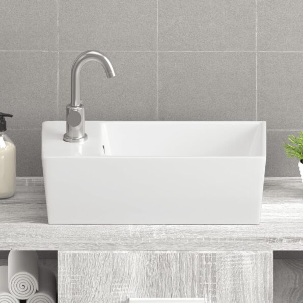 vidaXL Umývadlo biele 48x25x15 cm keramické – Obrázok 3
