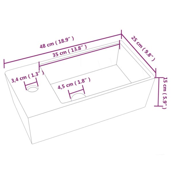 vidaXL Umývadlo biele 48x25x15 cm keramické – Obrázok 8