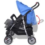 vidaXL Oceľový kočík pre dvojičky, modro-čierny – Obrázok 7