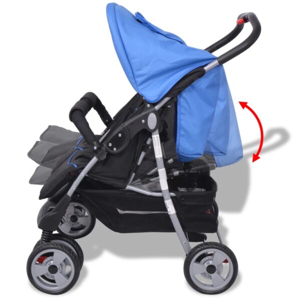 vidaXL Oceľový kočík pre dvojičky, modro-čierny – Obrázok 7