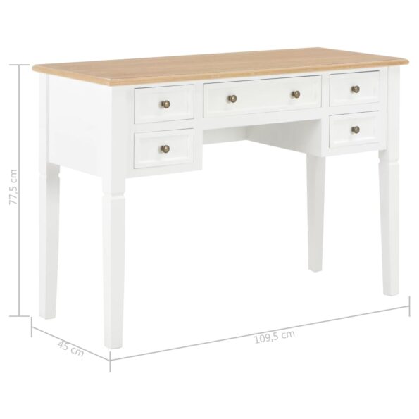 vidaXL Písací stôl, biely 109,5x45x77,5 cm, drevo – Obrázok 8