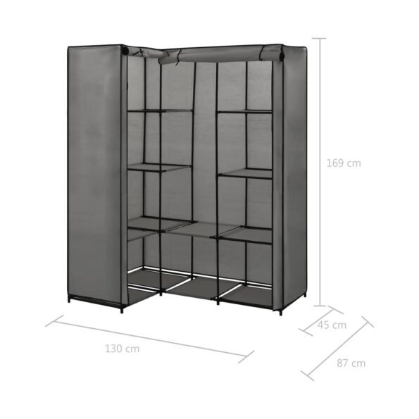 vidaXL Rohový šatník sivý 130x87x169 cm – Obrázok 6