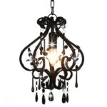 vidaXL Stropná lampa s krištálikmi, čierna, okrúhla E14