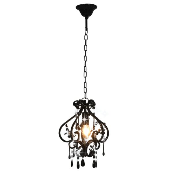 vidaXL Stropná lampa s krištálikmi, čierna, okrúhla E14 – Obrázok 3