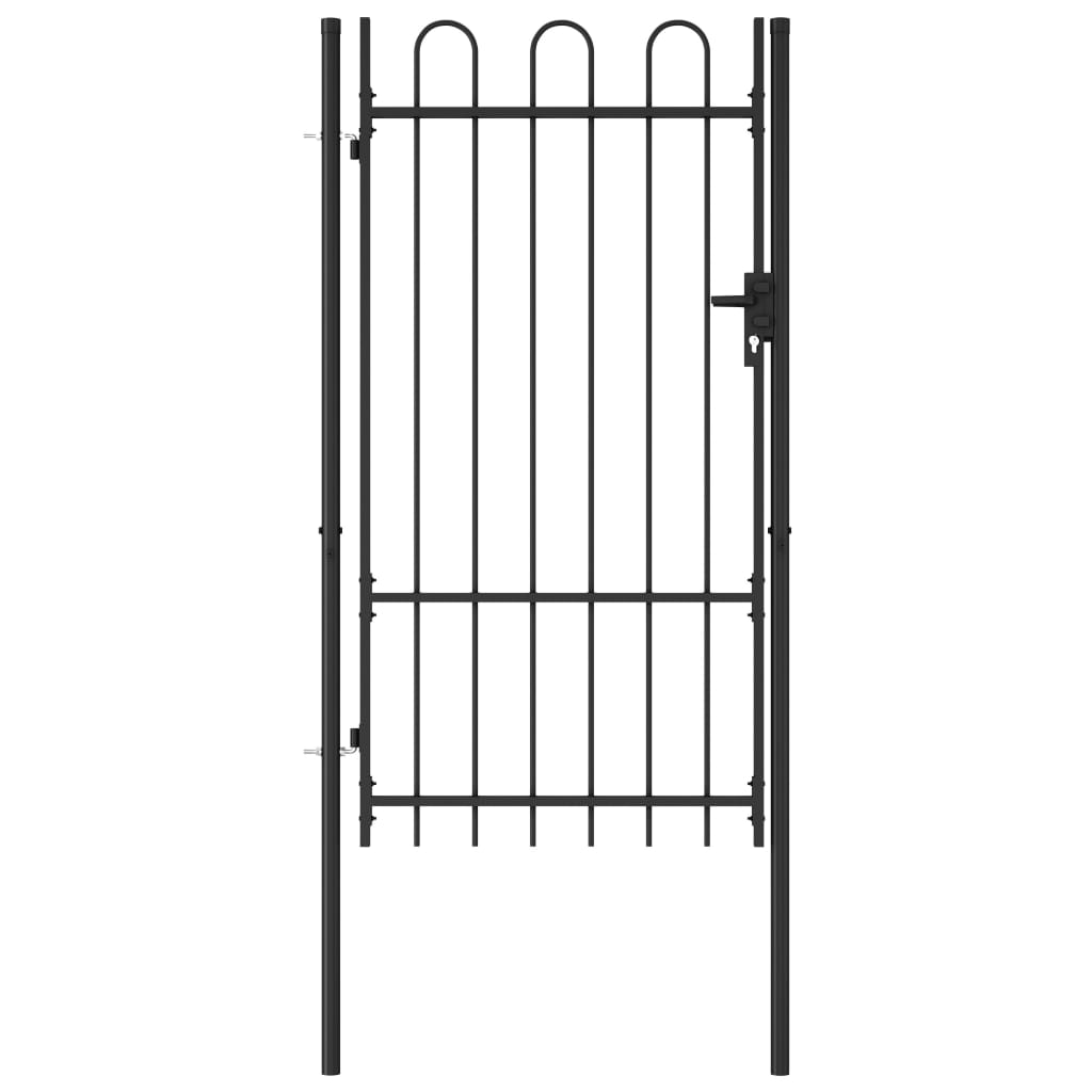 VXL8719883769097_a_en_hd_1.jpg vidaXL Plotová brána BOXTEL jednokrídlová s klenutým vrchom, oceľ 1x1,75 m, čierna – Obrázok 1