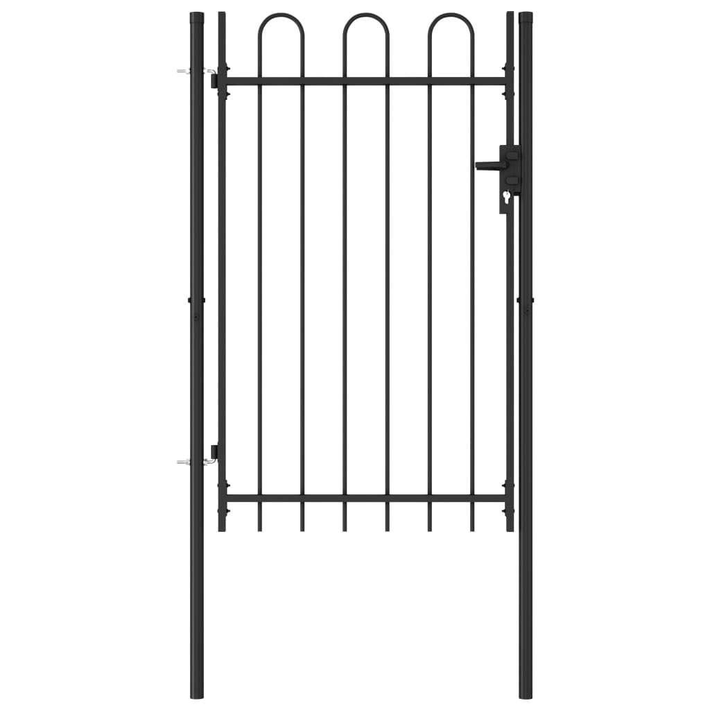 VXL8719883769509_a_en_hd_1.jpg vidaXL Plotová brána BOXTEL jednokrídlová s klenutým vrchom, oceľ 1x1,5 m, čierna – Obrázok 1