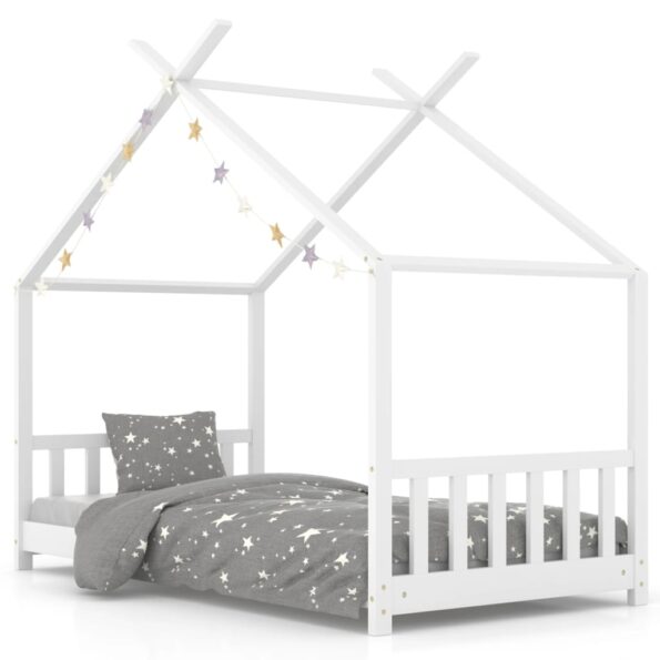 vidaXL Detský posteľný rám biely 70x140 cm borovicový masív – Obrázok 2