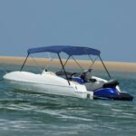 vidaXL Strieška Bimini s 3 oblúkmi, modrá 183x140x137 cm – Obrázok 2