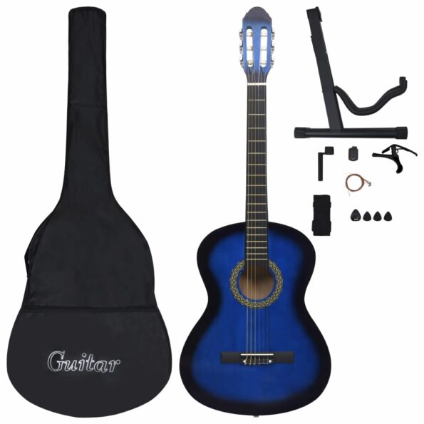vidaXL 12-dielna klasická gitarová sada pre začiatočníkov modrá 4/4 39" – Obrázok 2