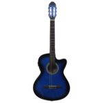 vidaXL Folková klasická gitara s výrezom, ekvalizér, 6 strún, modrá – Obrázok 2