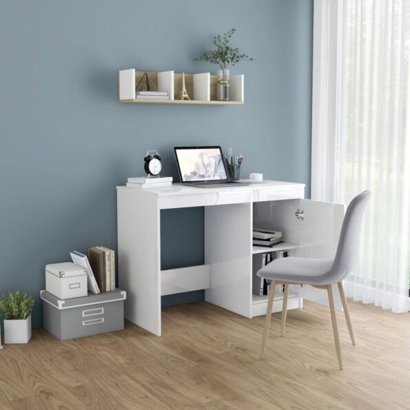 vidaXL Písací stôl, lesklý biely 100x50x76 cm, kompozitné drevo – Obrázok 3