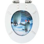 vidaXL WC sedadlo s pomalým sklápaním MDF dizajn s tučniakmi – Obrázok 6