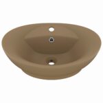vidaXL Luxusné umývadlo, prepad, matné krémové 58,5x39 cm, keramika – Obrázok 2