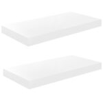 vidaXL Plávajúce nástenné police 2 ks, lesklé biele 50x23x3,8 cm, MDF – Obrázok 2