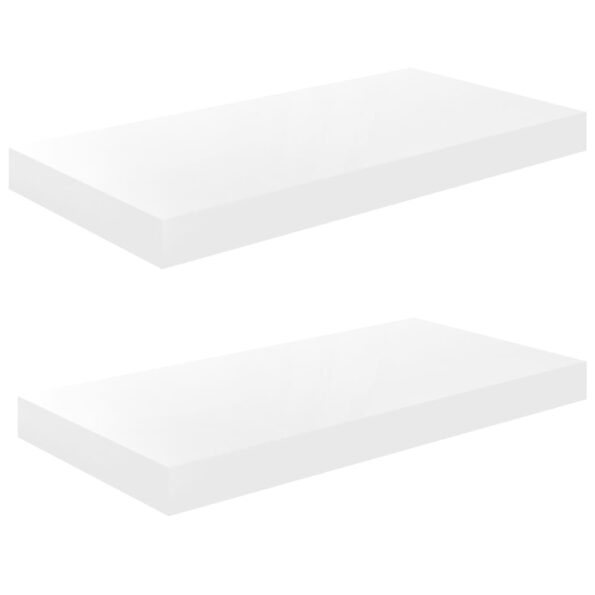vidaXL Plávajúce nástenné police 2 ks, lesklé biele 50x23x3,8 cm, MDF – Obrázok 2