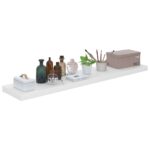 vidaXL Plávajúce nástenné police 4ks, lesklé biele 120x23,5x3,8cm, MDF – Obrázok 3