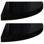 vidaXL Plávajúce rohové police 2 ks, lesklé čierne 35x35x3,8 cm, MDF – Obrázok 2