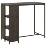 vidaXL Barový stolík s úložným regálom hnedý 120x60x110 cm polyratan