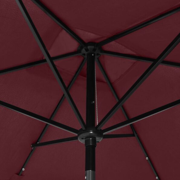 vidaXL Záhradný slnečník s LED, oceľová tyč, bordový 2x3 m – Obrázok 2
