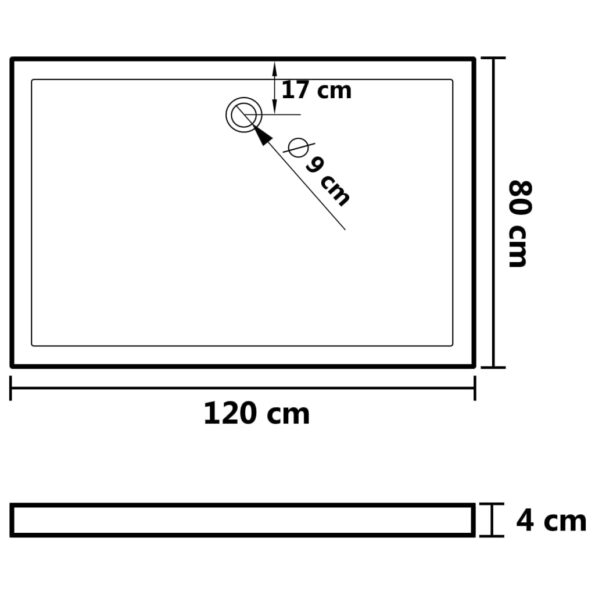 vidaXL Obdĺžniková sprchová vanička z ABS biela 80x120 cm – Obrázok 7