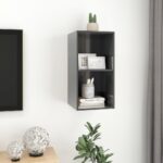 vidaXL Nástenná TV skrinka, lesklá sivá 37x37x72 cm, kompozitné drevo – Obrázok 4