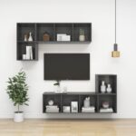 vidaXL Nástenná TV skrinka, lesklá sivá 37x37x72 cm, kompozitné drevo – Obrázok 6