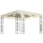 vidaXL Altánok s LED reťazou 3x3 m, krémový, látka – Obrázok 2