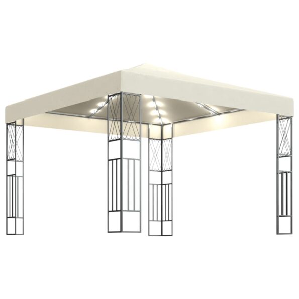 vidaXL Altánok s LED reťazou 3x3 m, krémový, látka – Obrázok 2