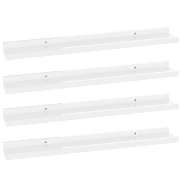 vidaXL Nástenné police 4 ks, lesklé biele 60x9x3 cm – Obrázok 2