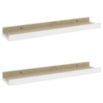vidaXL Nástenné police 2 ks, biele a dub sonoma 40x9x3 cm – Obrázok 2