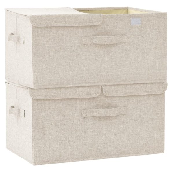 vidaXL Úložné boxy 2 ks látkové 50x30x25 cm krémové – Obrázok 7