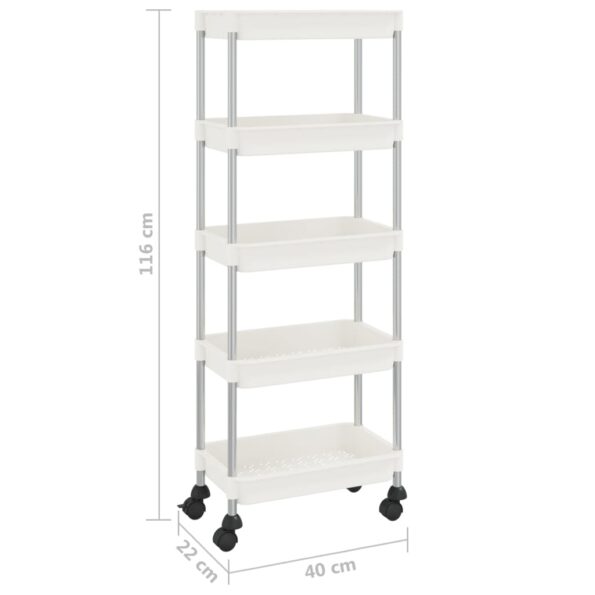 vidaXL 5-poschodový kuchynský vozík biely 42x29x128 cm železo a ABS – Obrázok 7