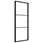 vidaXL Interiérové dvere, ESG sklo a hliník 76x201,5 cm, čierne – Obrázok 2