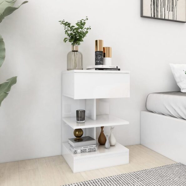 vidaXL Nočné stolíky 2 ks lesklé biele 40x35x65 cm – Obrázok 2