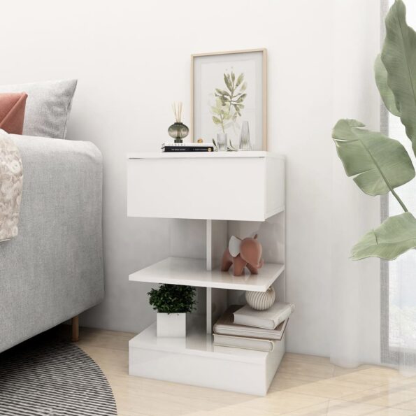 vidaXL Nočné stolíky 2 ks lesklé biele 40x35x65 cm – Obrázok 3