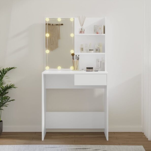 vidaXL Toaletný stolík s LED biely 74,5x40x141 cm – Obrázok 12