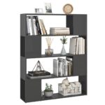 vidaXL Knižnica/deliaca stena, lesklá sivá 100x24x124 cm – Obrázok 4