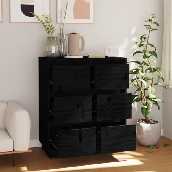 vidaXL Komody 2 ks čierne 32x34x75 cm borovicový masív – Obrázok 3