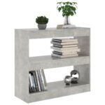 vidaXL Knižnica/deliaca stena betónová sivá 80x30x72 cm – Obrázok 3