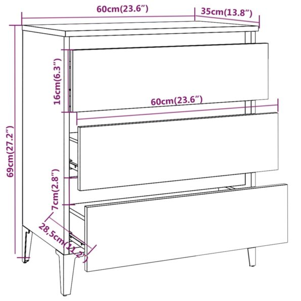 vidaXL Komoda dymový dub 60x35x69 cm spracované drevo – Obrázok 8