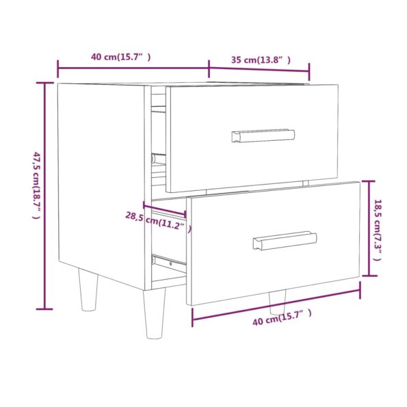 vidaXL Nočný stolík dymový dub 40x35x47,5 cm – Obrázok 7