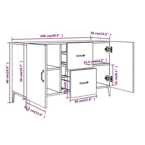 vidaXL Komoda, tmavý dub 100x36x60 cm, kompozitné drevo – Obrázok 8