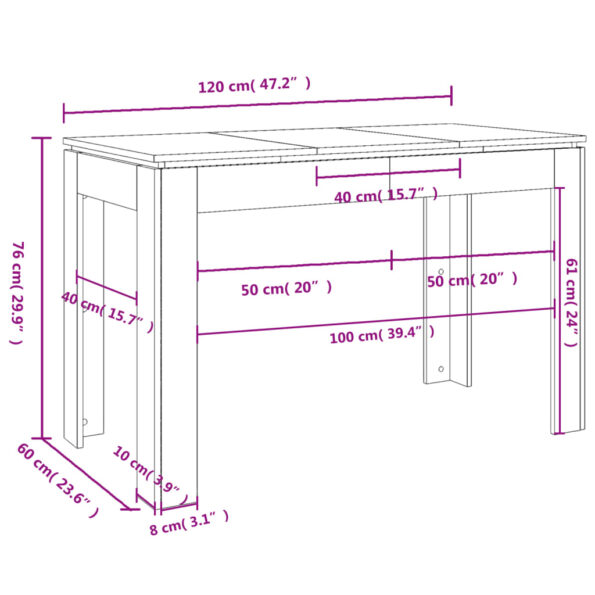 vidaXL Jedálenský stôl dymový dub 120x60x76 cm kompozitné drevo – Obrázok 7