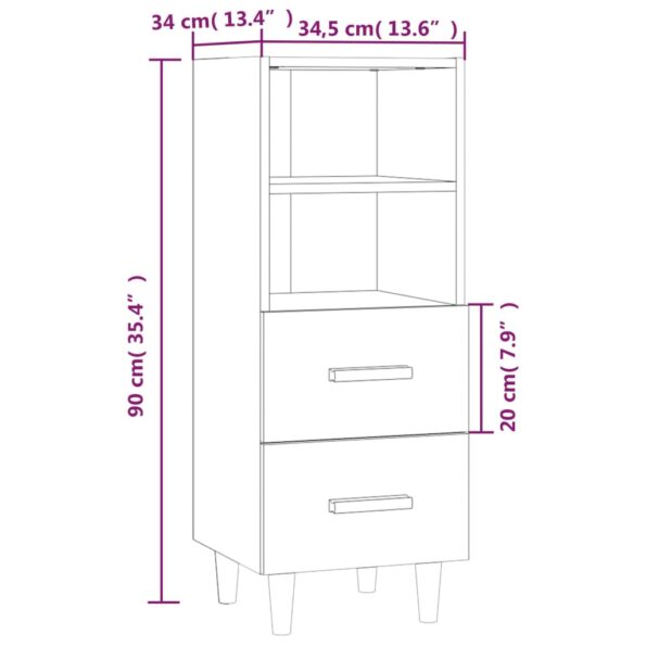 vidaXL Komoda dymový dub 34,5x34x90 cm spracované drevo – Obrázok 8